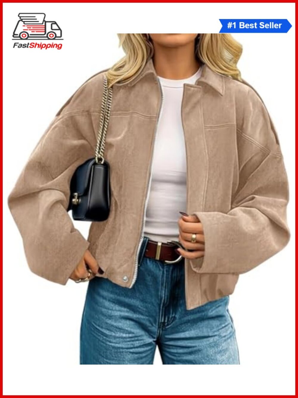 ✨Faux Suede Cropped Open Front Jacket Casual Fall Outerwear